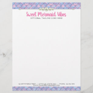 En-tête De Lettre Boutique Mermaid Tail Scale & Pearl Pastel Sparkle