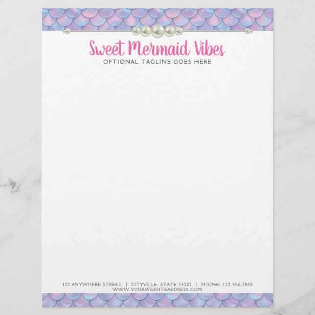En-tête De Lettre Boutique Mermaid Tail Scale & Pearl Pastel Sparkle (Devant)