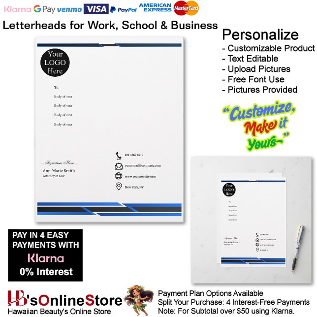 En-tête De Lettre Business Blue Black Logo Company Name Signature  (Business Blue Black Logo Company Name Signature Letterhead.)