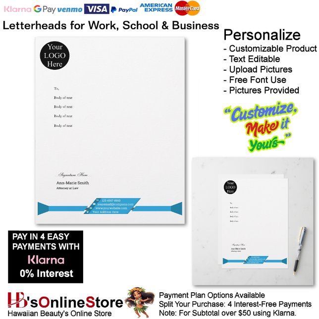 En-tête De Lettre Business Blue Logo Company Name Signature  (Business Blue Logo Company Name Signature Letterhead.)