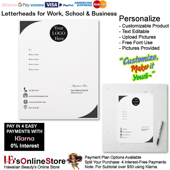En-tête De Lettre Business Modern Black Logo Company Name Signature  (Business Modern Black Logo Company Name Signature Letterhead.)