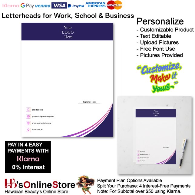 En-tête De Lettre Business Navy Pink Purple Logo Brand Signature (Business Navy Pink Purple Logo Brand Name Letterhead.)