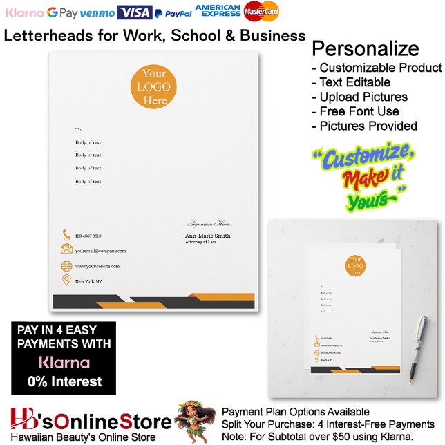 En-tête De Lettre Business Orange Black Logo Company Name Signature (Business Orange Black Logo Company Name Signature Letterhead.)