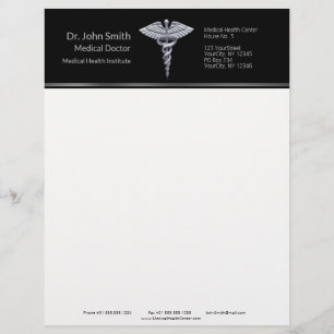 En-tête De Lettre Caducée Médicale Silver Classy sur Noir