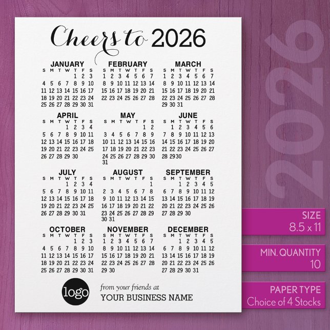 En-tête De Lettre Calendrier Black White Business - Vacances (2026 Calendar)
