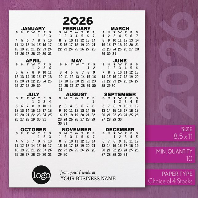 En-tête De Lettre Calendrier Black White Business - Vacances (2026 Calendar)