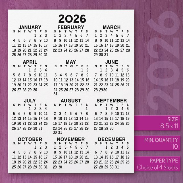 En-tête De Lettre Calendrier sur papier format lettre en-tête (2026 Calendar)