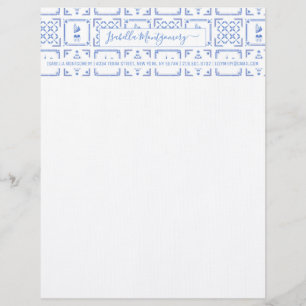 En-tête De Lettre Carreaux bleu et blanc Monogramme