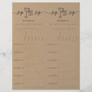 En-tête De Lettre Carte de notation de dégustation de cocktails sur