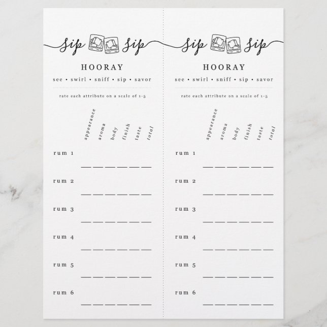 En-tête De Lettre Carte de notation de la dégustation de rhum (Devant)
