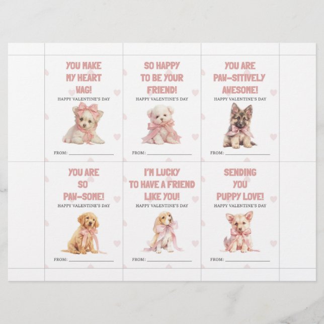 En-tête De Lettre Cartes de la Saint-Valentin chiots pour la classe  (Devant)