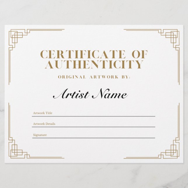 En-tête De Lettre Certificat d'authenticité Art déco personnalisé (Devant)