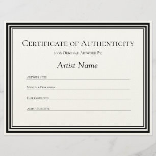 En-tête De Lettre Certificat d'authenticité papier lettre d'art