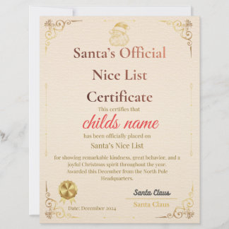 En-tête De Lettre Certificat de la liste des gentils du Père Noël