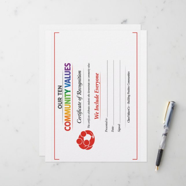 En-tête De Lettre Certificat de reconnaissance de la valeur d'inclus (Devant/Arrière en situation)