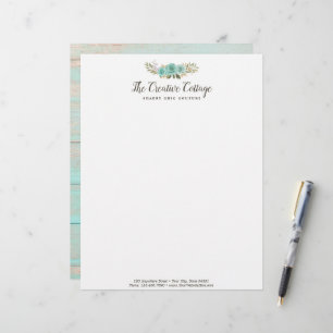 En-tête De Lettre Charme rustique de cottage délabré, floral turquoi
