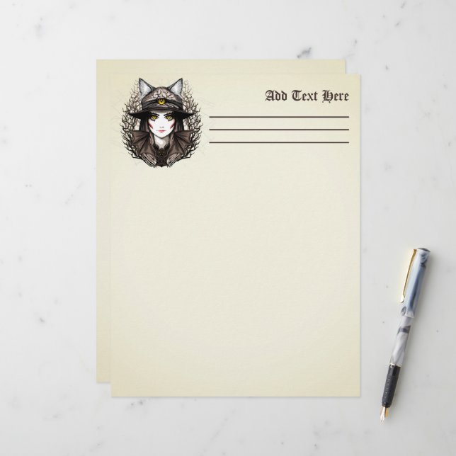En-tête De Lettre Chat de sorcière Halloween Déplaisant Portrait mig (Devant/Arrière en situation)