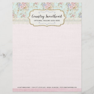 En-tête De Lettre Chic Démodé Fleurs Roses Maison de Campagne Boutiq