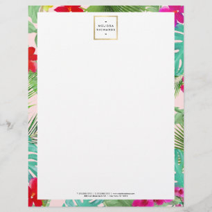 En-tête De Lettre Chic Tropical Print Aquarelle Designer rose