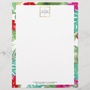 En-tête De Lettre Chic Tropical Print Watercolor Designer