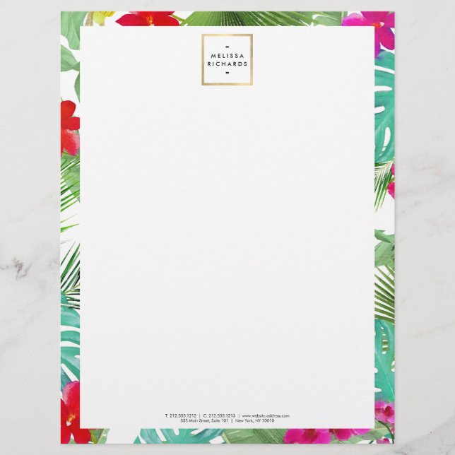 En-tête De Lettre Chic Tropical Print Watercolor Designer (Devant)