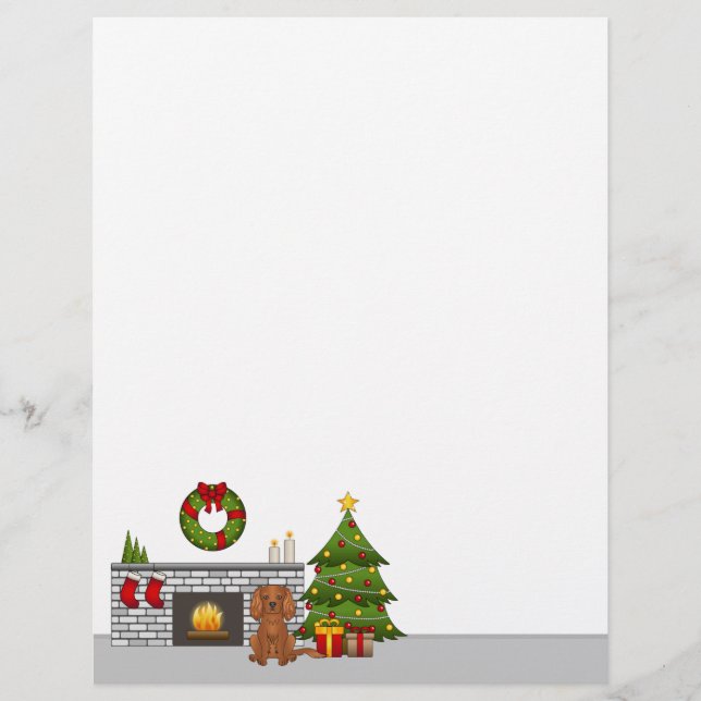En-tête De Lettre Chien Cavalier Ruby Dans Une Salle De Noël Festive (Devant)