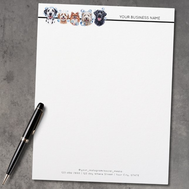 En-tête De Lettre Chiens adorables avec bulles, aquarelle (Créateur téléchargé)