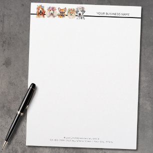 En-tête De Lettre Chiens adorables avec couronne de fleurs, aquarell