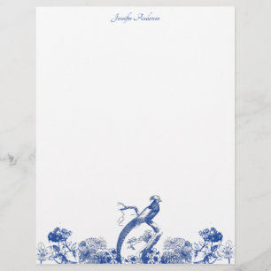 En-tête De Lettre Chine florale bleue et blanche Motif avec oiseaux