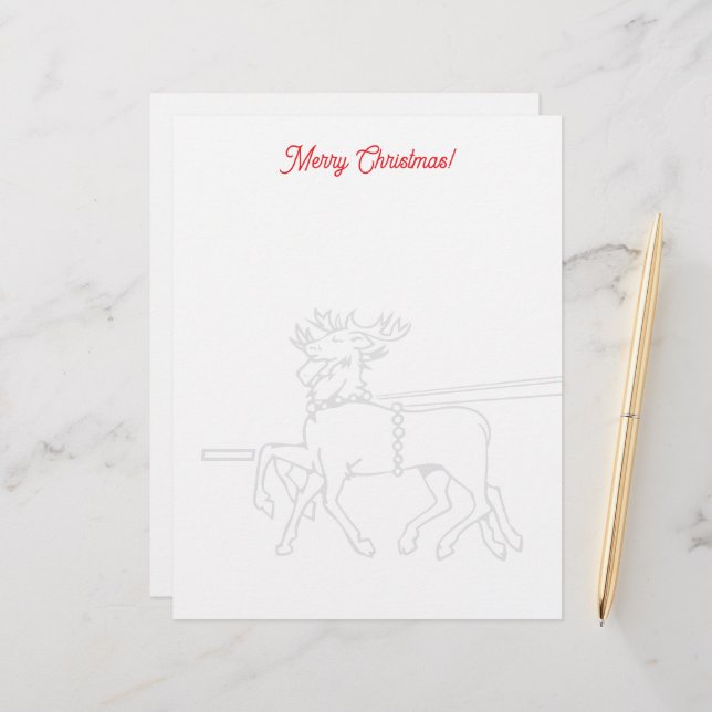 En-tête De Lettre Christmas letterhead with Santa's reindeer drawing (Devant/Arrière en situation)