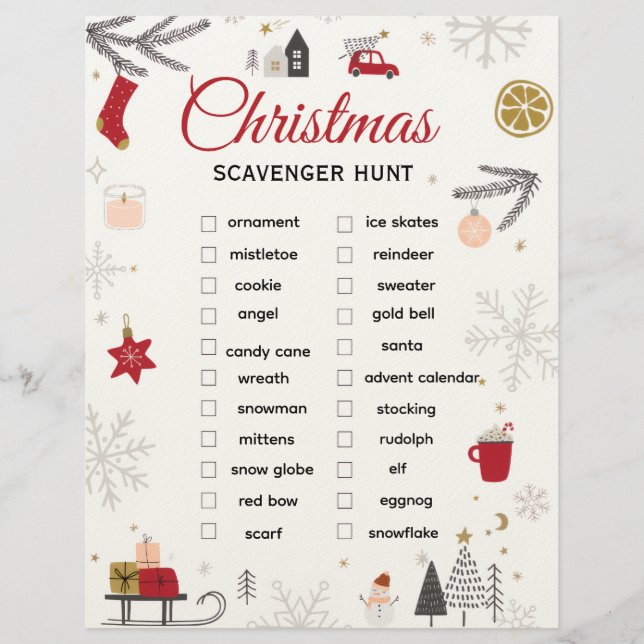 En-tête De Lettre Christmas Scavenger Hunt Checklist Art (Devant)