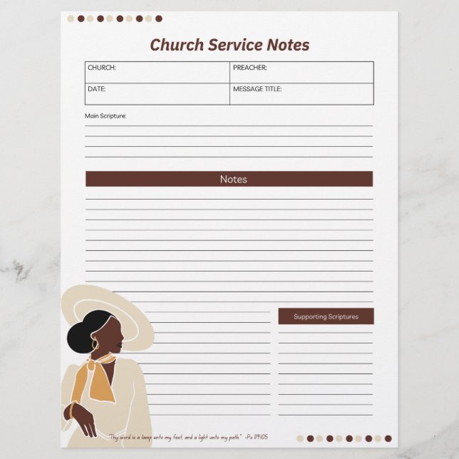 En-tête De Lettre Church Black Woman Notes de service Bible chrétien (Devant)