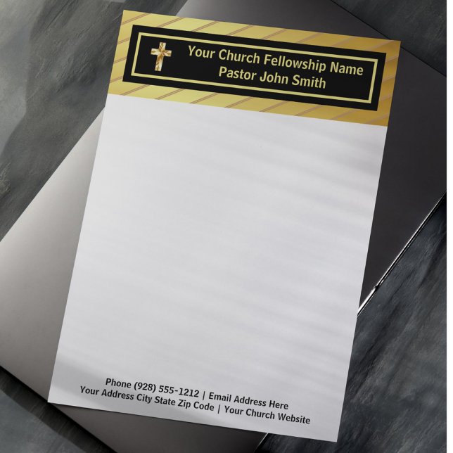 En-tête De Lettre Church Pastor Classy Or Et Noir (Church Pastor Classy Gold And Black Letterhead)