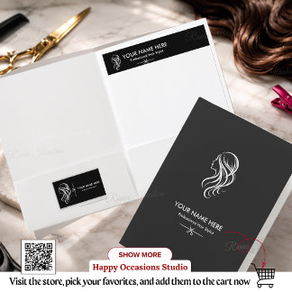 En-tête De Lettre Code QR de coiffeur éditable, Salon noir et blanc