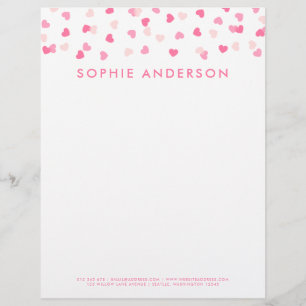En-tête De Lettre Coeurs roses éparpillés Confetti
