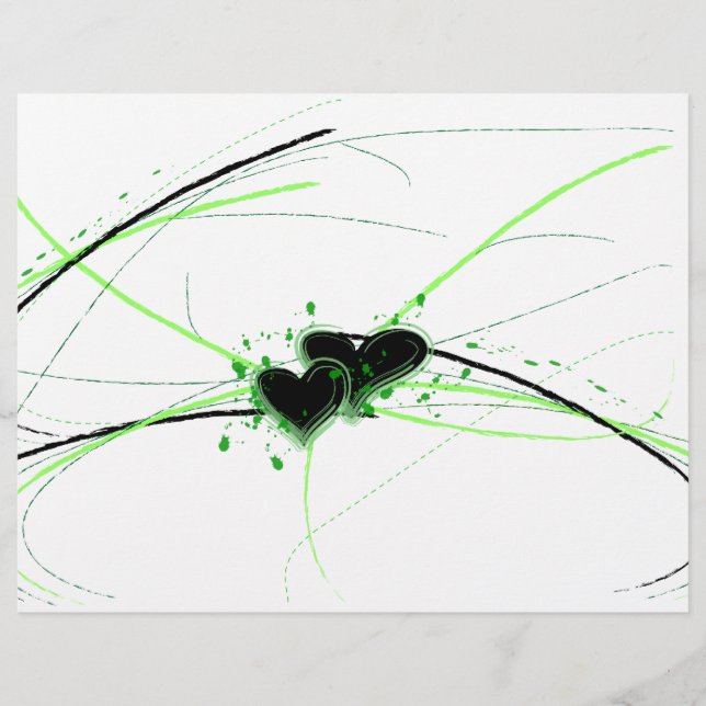 En-tête de lettre Coeurs vert et noir (Devant)
