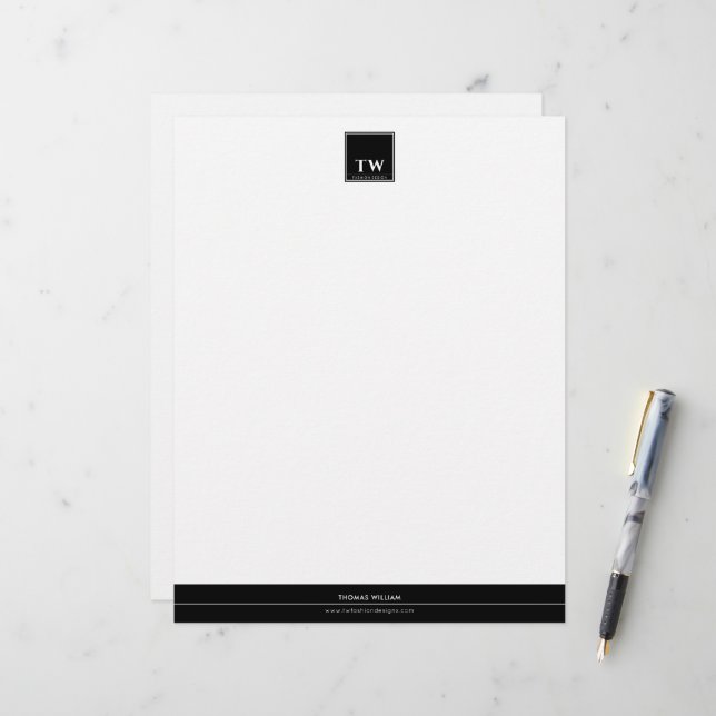 En-tête De Lettre Concepteur de mode Noir (Devant/Arrière en situation)