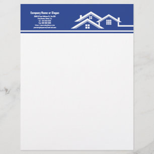 En-tête De Lettre Conception de logos immobiliers bleus et blancs