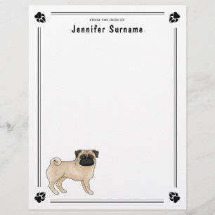 En-tête De Lettre Conception de race de chien Pug Fawn Design Mignon