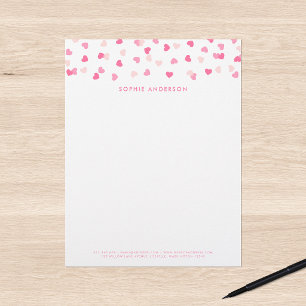 En-tête De Lettre Confettis de coeurs roses éparpillés