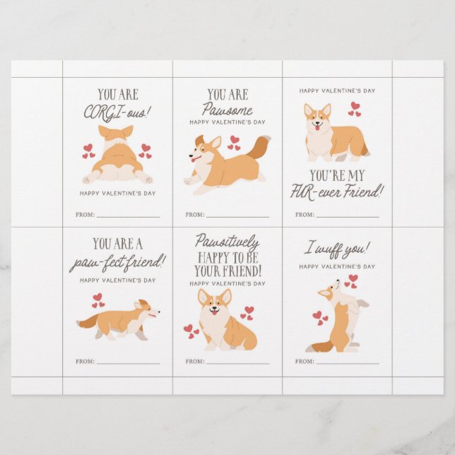 En-tête De Lettre Corgi Valentine Cards for Kids (Devant)