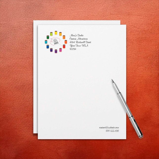 En-tête De Lettre Coudre le tonifiant, l'aiguille et les fils (Sewing Thimble, Needle and Threads Letterhead. Customize your text. )