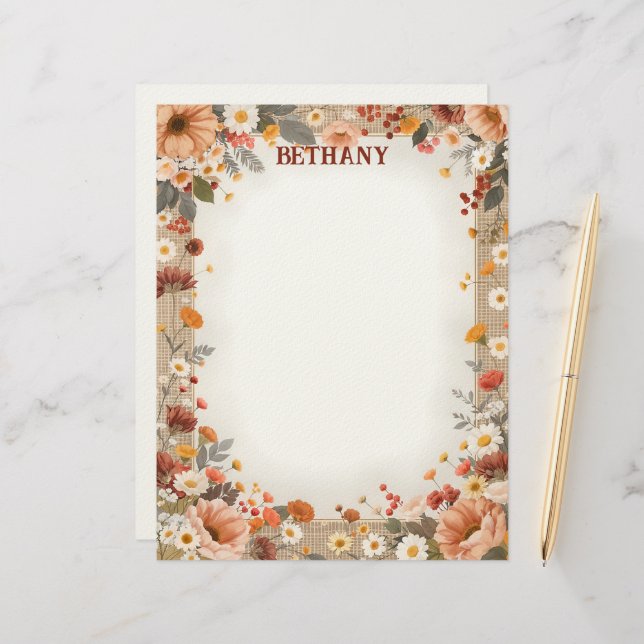 En-tête De Lettre Country Flowers on Burlap (Devant/Arrière en situation)