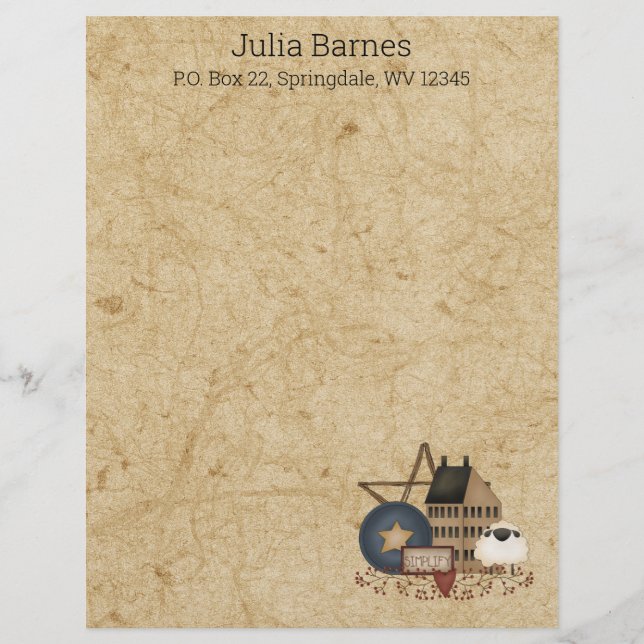 En-tête De Lettre Country Primitive Mustard Jaune Saltbox et décorat (Devant)