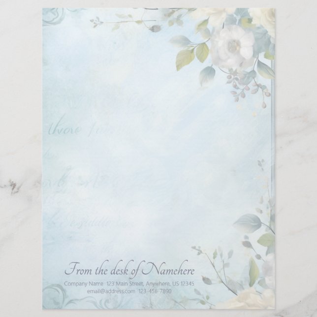En-tête De Lettre Create Your Own Blue Shabby Chic White Blossoms (Devant)