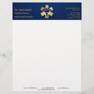 En-tête De Lettre Croix d'or bleue Médicale 3D Caduceus