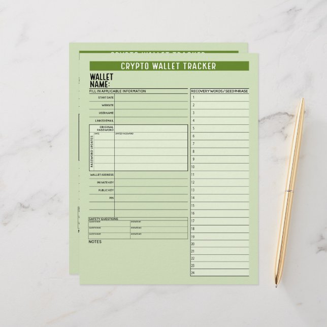 En-tête De Lettre Crypto Wallet Mot de passe Keeper Récupération Phr (Devant/Arrière en situation)