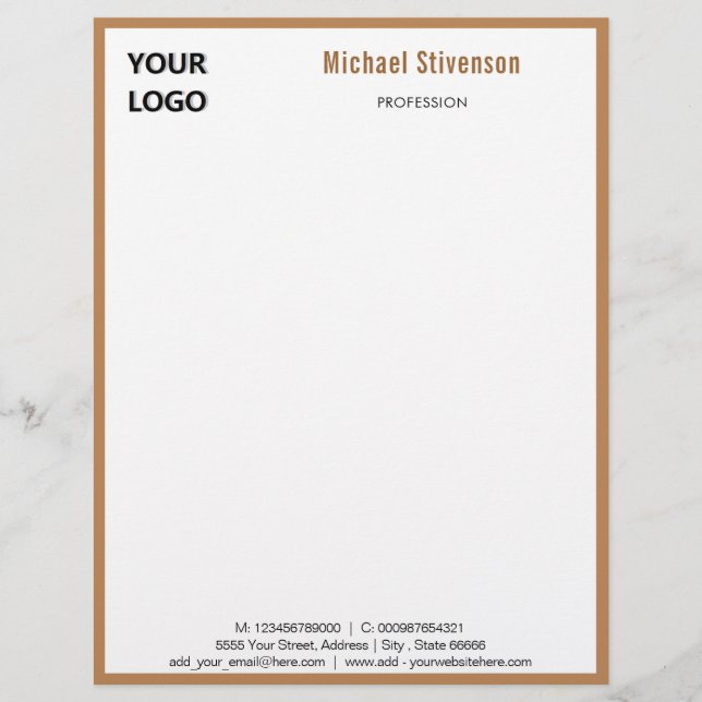 En-tête De Lettre Custom Logo Name Text Info Gold Framed Letterhead (Devant)