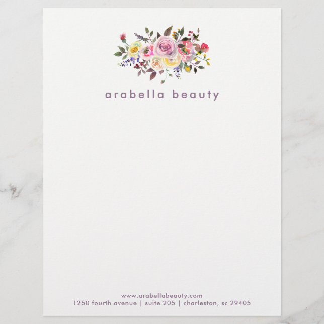 En-tête De Lettre Customisable Aquarelle moderne florale avec la raison sociale (Devant)