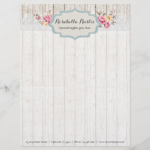 En-tête De Lettre Customisable Chic Démodé Floral Rustique Bois & Dentelle Vintag
